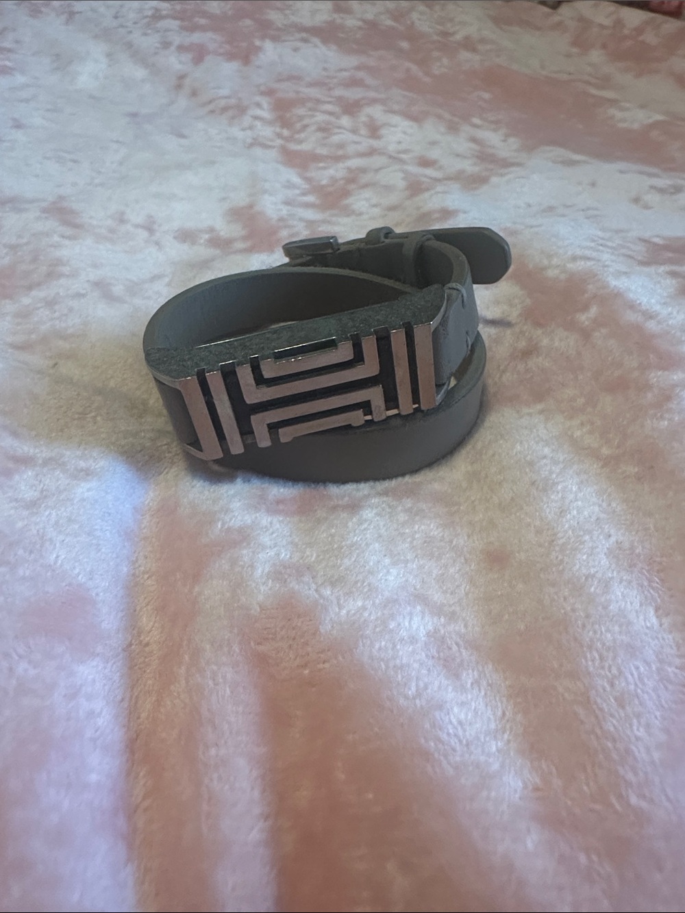 Tory Burch Gray Leather Double Wrap Bracelet with Fitbit holder